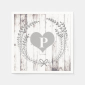 Serviette En Papier Bois blanc Rustique Agritourisme Monogram Mariage (Devant)