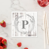 Serviette En Papier Bois blanc Rustique Agritourisme Monogram Mariage (En situation)