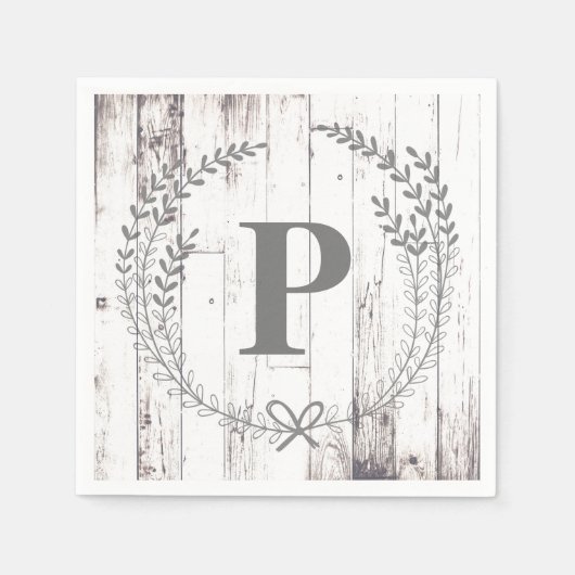 Serviette En Papier Bois blanc Rustique Agritourisme Monogram Mariage (Devant)