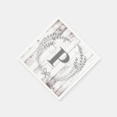 Serviette En Papier Bois blanc Rustique Agritourisme Monogram Mariage (Coin)