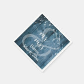 Serviette En Papier Bois bleu rustique, Chaînes lumineuses blanches Mr (Coin)