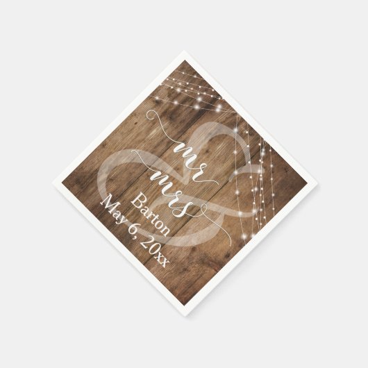 Serviette En Papier Bois Brown rustique, Chaînes lumineuses blanches M (Coin)