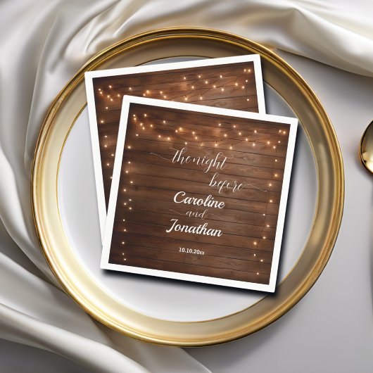 Serviette En Papier Bois Chaîne Rustique Éclat La Nuit Avant Le Mariag