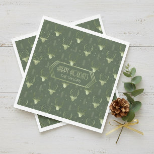 Serviette En Papier Bois de cerf Noël Motif vert ID861