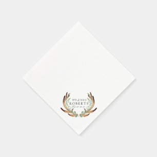 Serviette En Papier Bois de Cerf Rustique & Verdure   Mariage Nom Pers