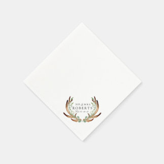 Serviette En Papier Bois de Cerf Rustique & Verdure | Mariage Nom Pers