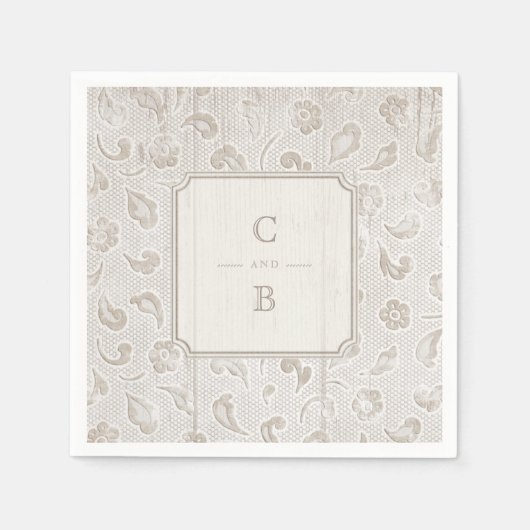 Serviette En Papier Bois de dentelle blanche mariage campagnard rustiq (Devant)