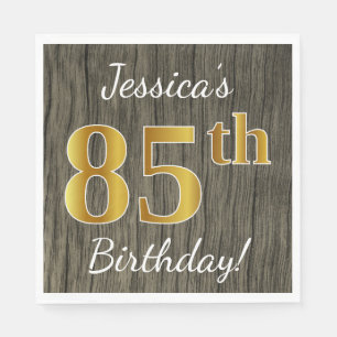 Serviette En Papier Bois de Faux, anniversaire d'or de Faux 85th + Nom