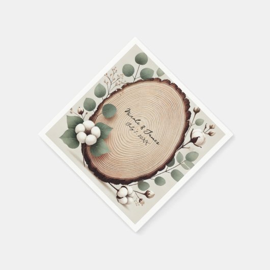 Serviette En Papier Bois de forêt Eucalyptus et Coton Mariage rustique (Coin)