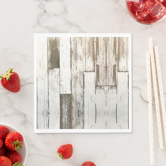 Serviette En Papier Bois de grange blanc aspect veiné rustique soirée (En situation)