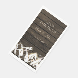 Serviette En Papier Bois de grange Montagnes rustiques Sauvez la date