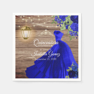 Serviette En Papier Bois de Quinceañera et fleurs bleu-foncé