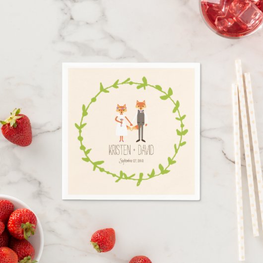 Serviette En Papier Bois de Whimsical Renards mariage d'ivoire (En situation)