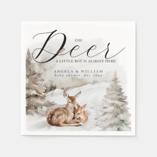 Serviette En Papier Bois d'hiver Oh Deer Thème Baby Boy Douche (Devant)