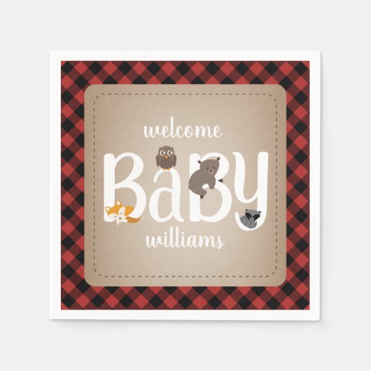 Serviette En Papier Bois endormi Animaux Plaid Baby shower (Devant)