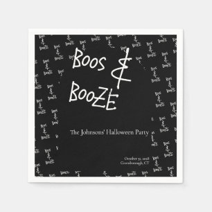Serviette En Papier Bois et Booze Halloween Party Noir et Blanc
