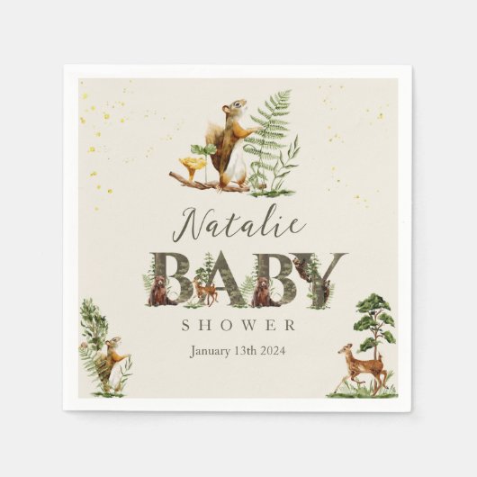 Serviette En Papier Bois Forêt baby shower animal signe de bienvenue (Devant)