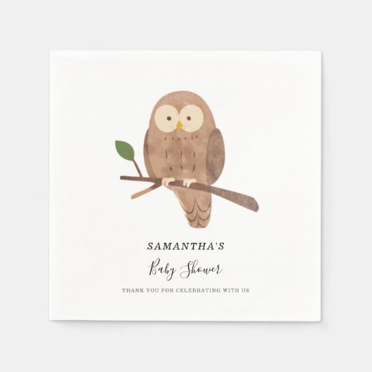Serviette En Papier Bois Forêt Créations Chouette Papier Baby shower (Devant)