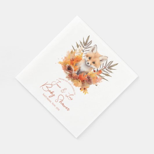 Serviette En Papier Bois Fox verdure Aquarelle Baby shower feuille (Coin)