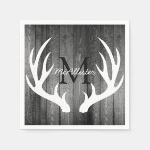 Serviette En Papier Bois gris de cerf blanc rustique - Personnalisé