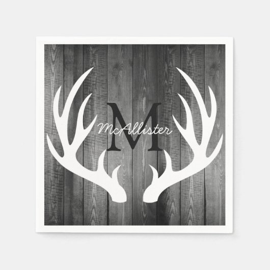 Serviette En Papier Bois gris de cerf blanc rustique - Personnalisé (Devant)