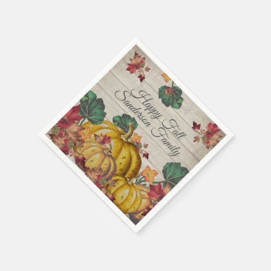 Serviette En Papier Bois gris rustique Automne Citrouille orange Feuil (Coin)