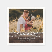 Serviette En Papier Bois Mariage rustique et lumières à cordes (Devant)