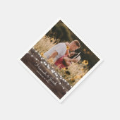 Serviette En Papier Bois Mariage rustique et lumières à cordes (Coin)