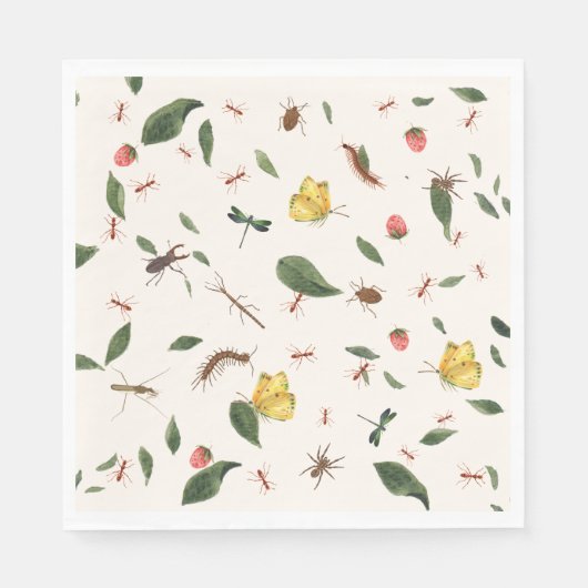 Serviette En Papier Bois Moderne Flore Berries Insectes (Devant)