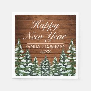 Serviette En Papier Bois neigeux et forêt Pin rural Bonne année