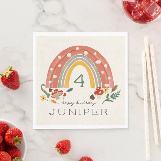 Serviette En Papier Bois Rainbow Mushroom Botanique Anniversaire (En situation)