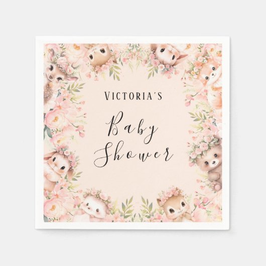 Serviette En Papier Bois rose Animaux Papier personnalisé Napkin (Devant)