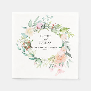 Serviette En Papier Bois Rose verdure Mariage fleuri