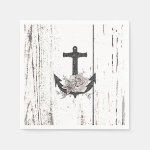 Serviette En Papier Bois Rustique Ancre de Plage Côtière Floral Vintag