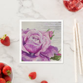 Serviette En Papier Bois rustique Aquarelle Rose violet (En situation)