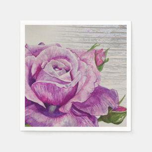Serviette En Papier Bois rustique Aquarelle Rose violet