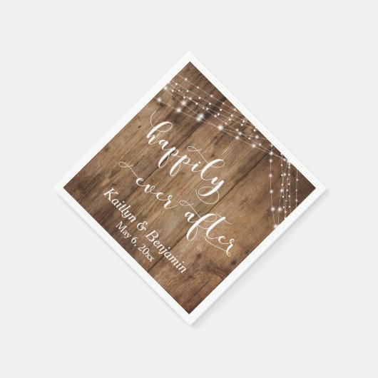 Serviette En Papier Bois rustique avec lumières blanches, Heureusement (Coin)