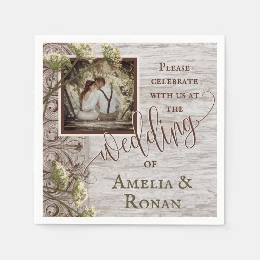 Serviette En Papier Bois rustique avec Mariage Burlap (Devant)