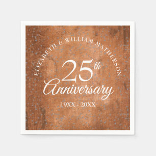 Serviette En Papier Bois rustique bohème Confettis argent 25e annivers