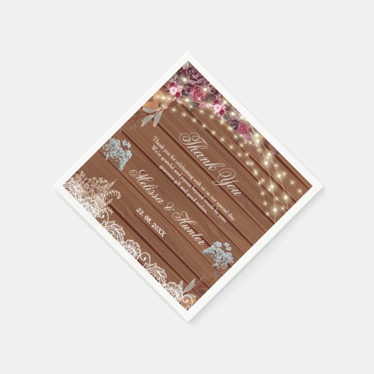 Serviette En Papier Bois rustique Chaîne Lumière Bébés Mariage dentell (Coin)