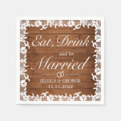 Serviette En Papier Bois rustique & dentelle blanche Manger Boire Mari (Devant)