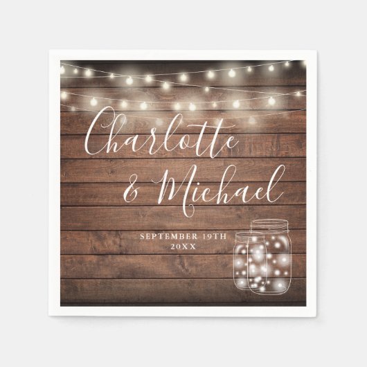 Serviette En Papier Bois rustique éclaire le Mariage de jarres Mason (Devant)