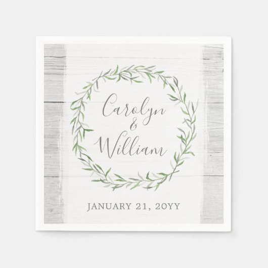 Serviette En Papier Bois rustique et Feuille Mariage de couronne (Devant)