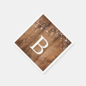 Serviette En Papier Bois rustique et lumières blanches, Monogramme (Coin)