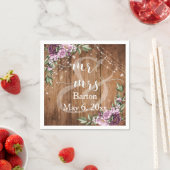 Serviette En Papier Bois rustique, Fleurs Lumineuses Blanches M & Mme (En situation)