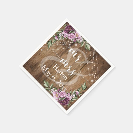 Serviette En Papier Bois rustique, Fleurs Lumineuses Blanches M & Mme (Coin)