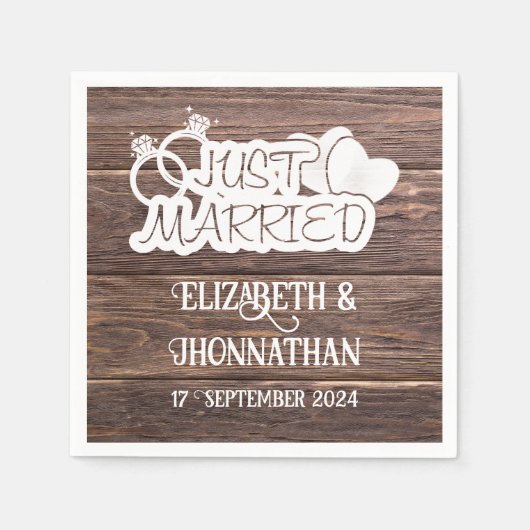 Serviette En Papier Bois rustique Juste Marié Élégant Mariage campagna (Devant)