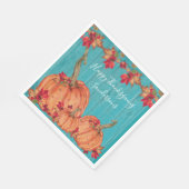 Serviette En Papier Bois turquoise Automne Orange Citrouilles Feuilles (Coin)
