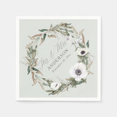 Serviette En Papier Bois vert Mariage Floral Anémone Aquarelle (Devant)