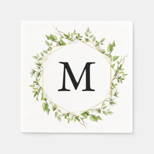 Serviette En Papier Bois vert Monogramme Cocktail Napkin